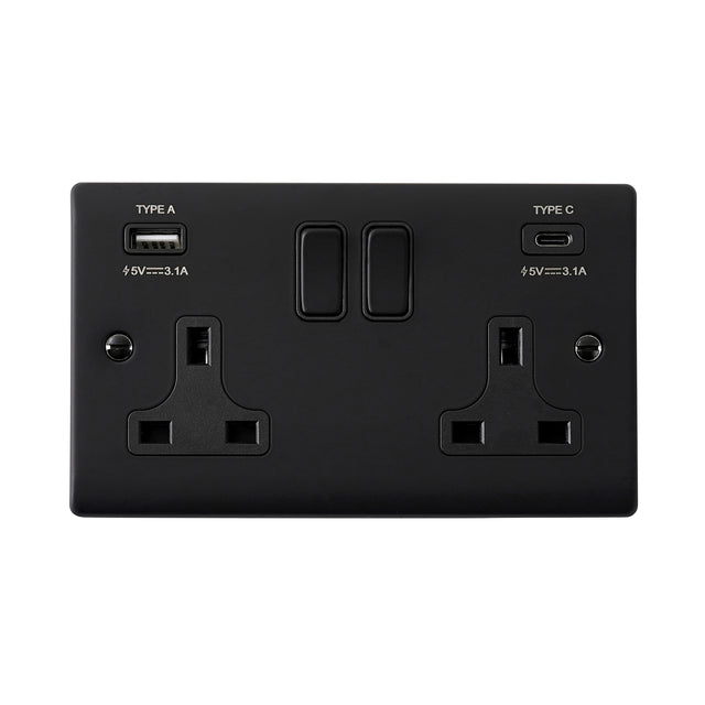 13A 2G DP Switched Socket with 15.5W USB A+C