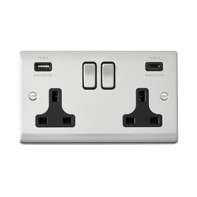 13A 2G DP Switched Socket with 15.5W USB A+C