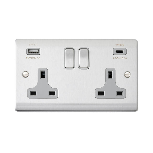 13A 2G DP Switched Socket with 15.5W USB A+C
