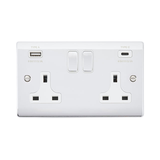 13A 2G DP Switched Socket with 15.5W USB A+C