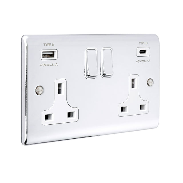 13A 2G DP Switched Socket with 15.5W USB A+C
