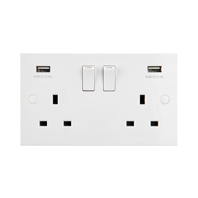 13A 2G DP Switched Socket with twin 5V USB