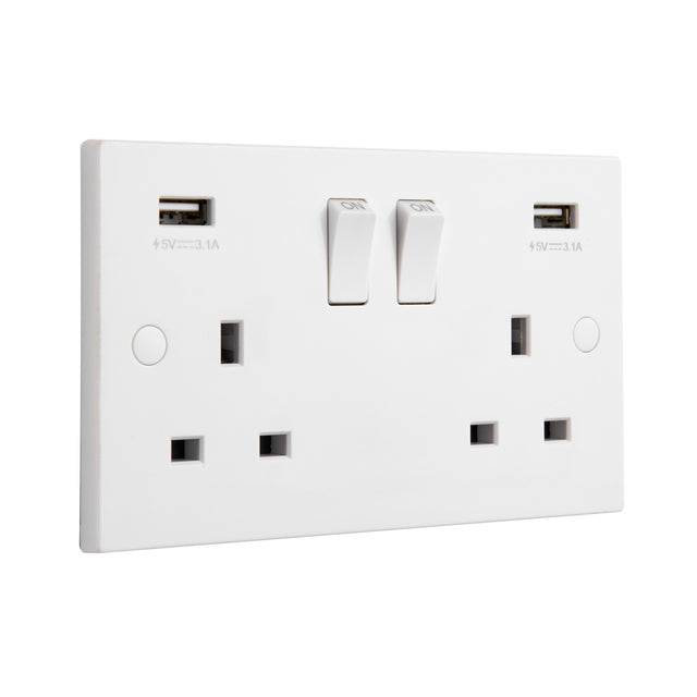 13A 2G DP Switched Socket with twin 5V USB