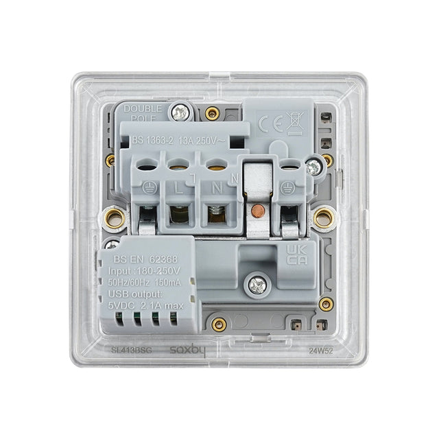 13A 1G DP Switched Socket with 2.1V USB