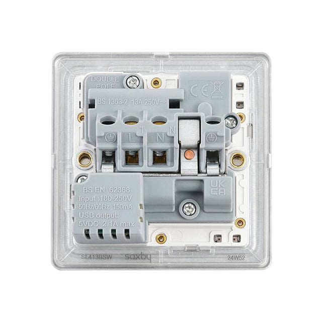 13A 1G DP Switched Socket with 2.1V USB