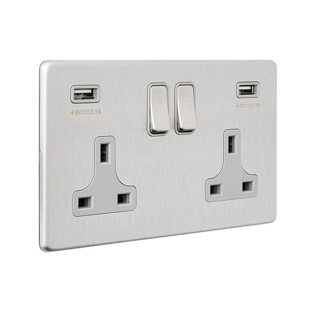 13A 2G DP Switched Socket with twin 5V USB