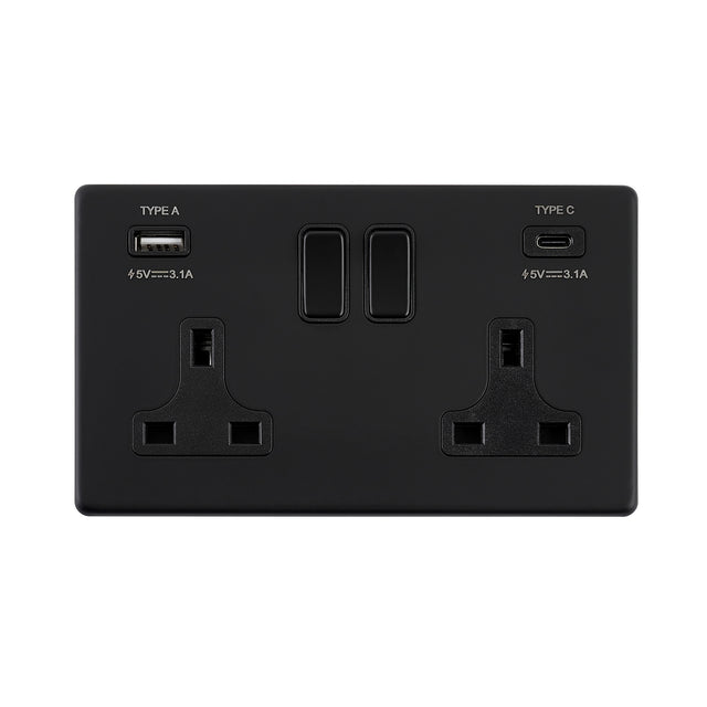 13A 2G DP Switched Socket with 15.5W USB A+C