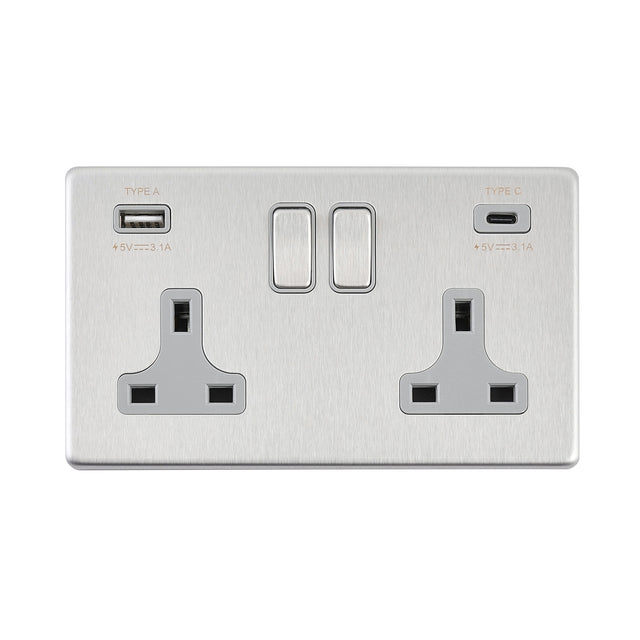 13A 2G DP Switched Socket with 15.5W USB A+C
