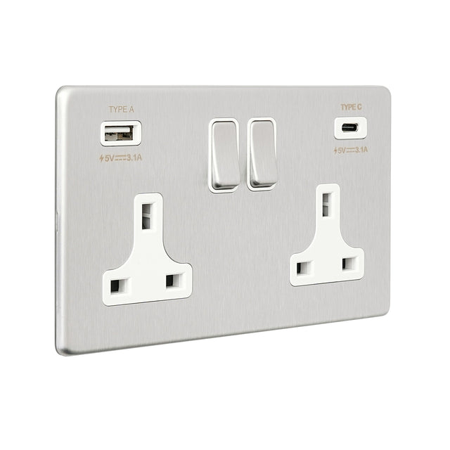 13A 2G DP Switched Socket with 15.5W USB A+C
