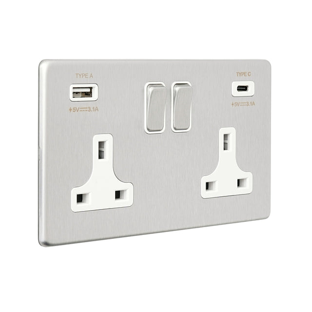 13A 2G DP Switched Socket with 15.5W USB A+C
