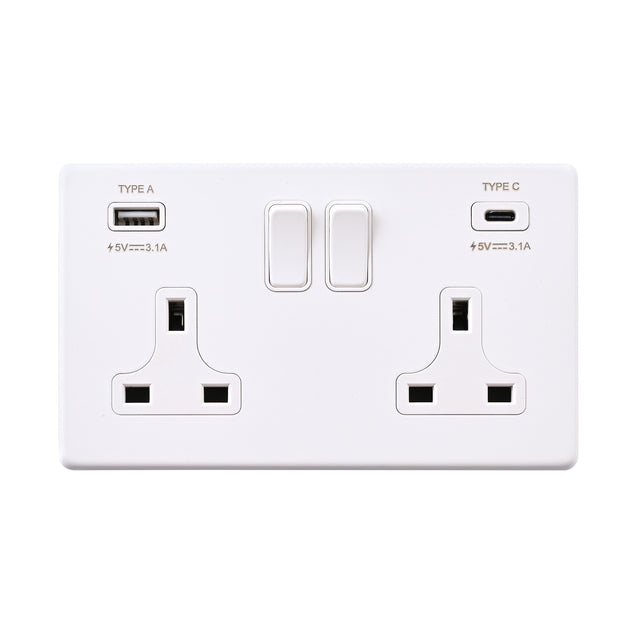 13A 2G DP Switched Socket with 15.5W USB A+C