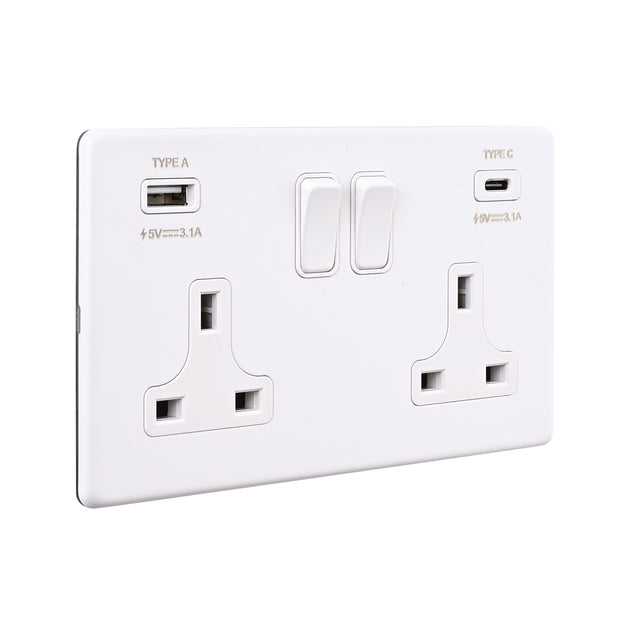 13A 2G DP Switched Socket with 15.5W USB A+C