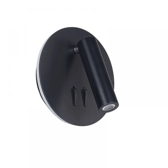 3W LED WALL LIGHT IN BLACK ROUND METAL c/w 6W illuminated RING