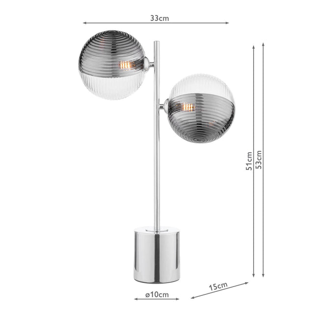 Spiral 2 Light Table Lamp Polished Chrome & Smoked/Clear Ribbed Glass