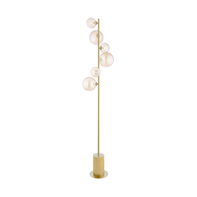 Spiral 6Lt Floor Lamp Gold Complete With Mixed Twisted Ball Amber Gls