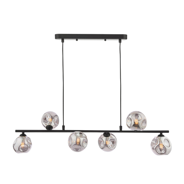Spiral 6Lt Bar Pendant Black Complete With Organic Ball Gls Smoked