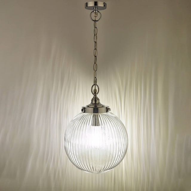 Tamara Bathroom Pendant Polished Chrome Ribbed Glass IP44