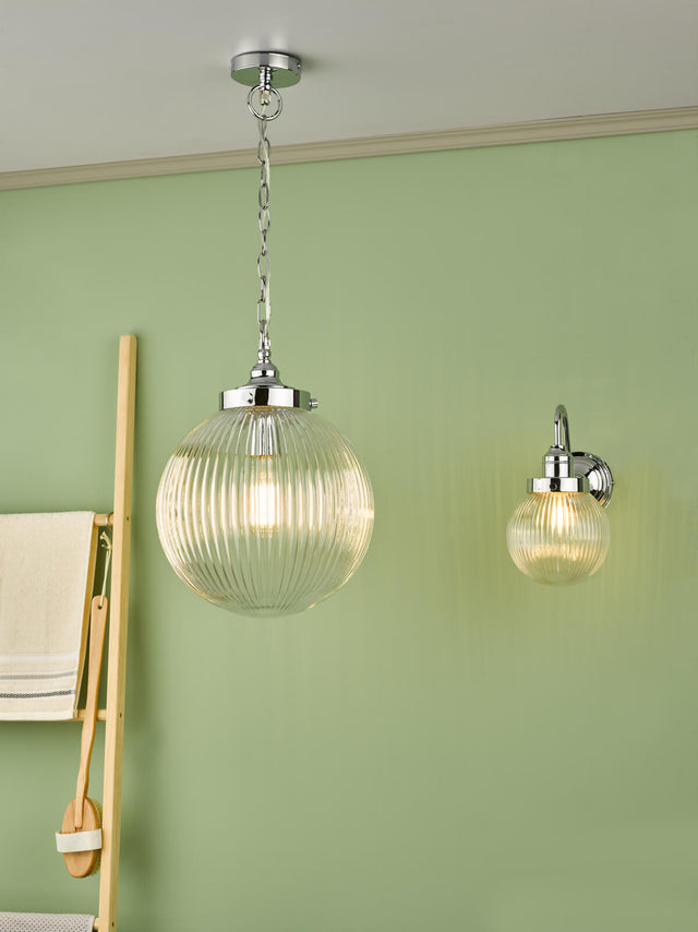 Tamara Bathroom Pendant Polished Chrome Ribbed Glass IP44