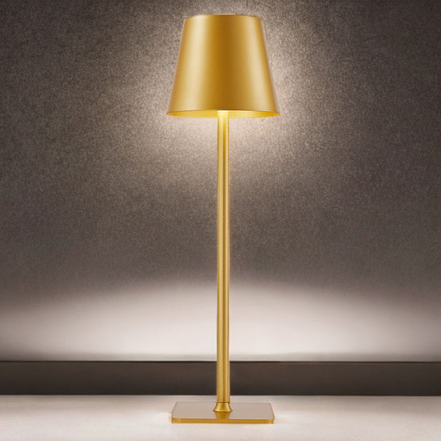 Rechargeable Brushed Gold Finish 5W Led Table Lamp - Dimmable, Touch-Controlled Light For Bedroom & Dining Ambiance