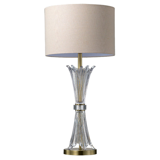Elegant Glass Table Lamp with Antique Brass Base and Oatmeal Shade