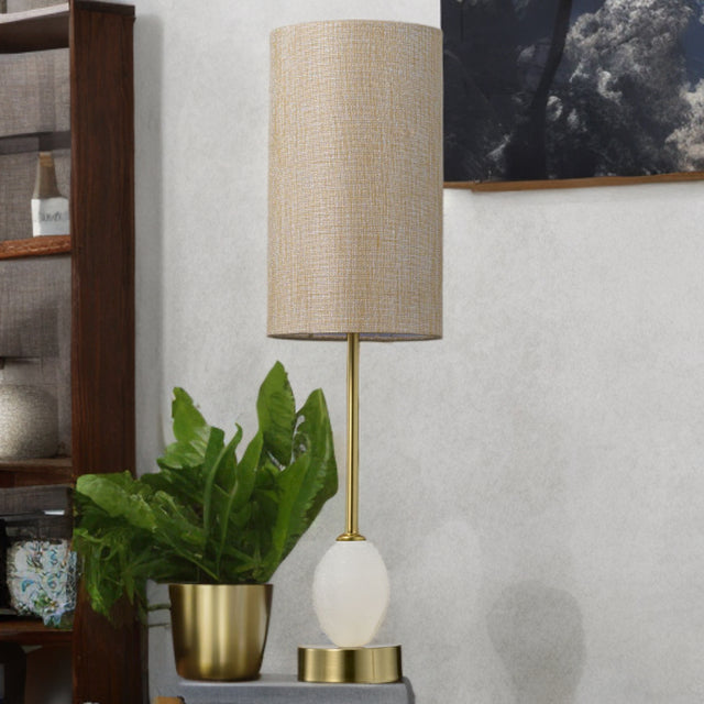 Satin Brass Metal/Alabaster C/W Oatmeal Linen Shade