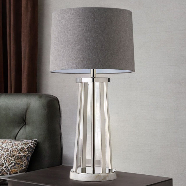 Polished Nickel Table Lamp W/ Grey Shade