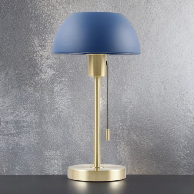 Bella Brass Table Lamp C/W Blue Dome Shade