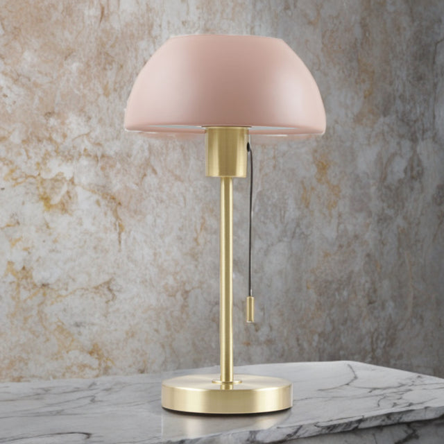 Bella Brass Table Lamp C/W Soft Pink Dome Shade