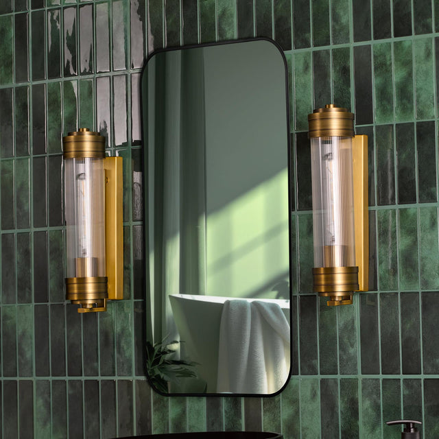 Tommaso Bathroom Wall Light Antique Bronze and Ribbed Glass IP44