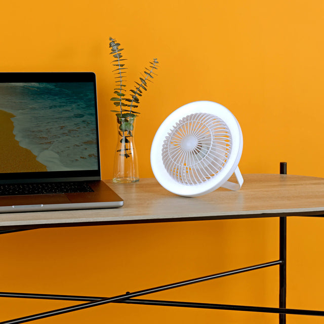 Turbo Rechargeable Desk Fan With Lamp White LED