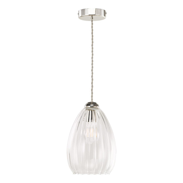 Valora Pendant Polished Nickel and Ribbed Glass