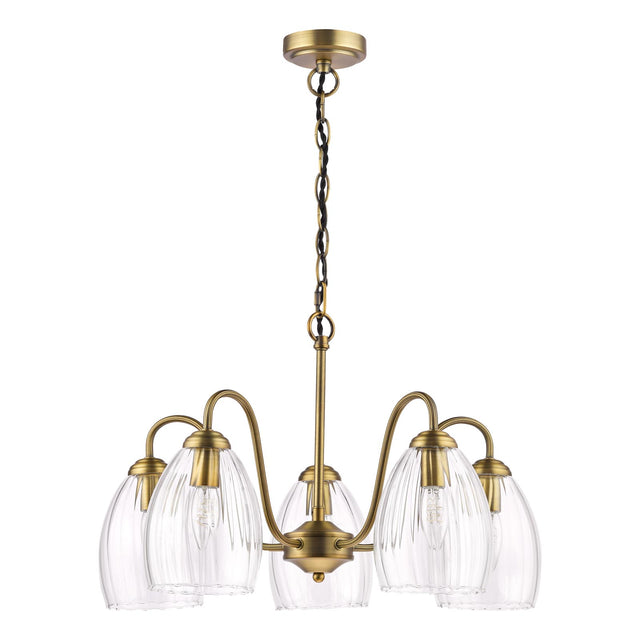 Valora 5 Light Pendant Antique Bronze and Ribbed Glass