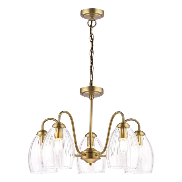Valora 5 Light Pendant Antique Bronze and Ribbed Glass