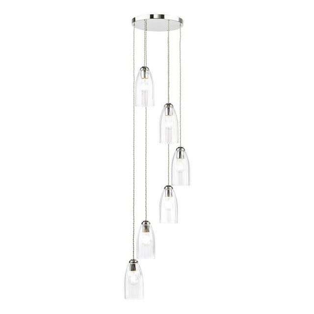 Valora 6 Light Cluster Pendant Polished Nickel and Ribbed Glass