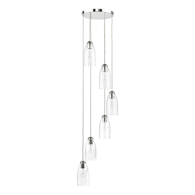Valora 6 Light Cluster Pendant Polished Nickel and Ribbed Glass