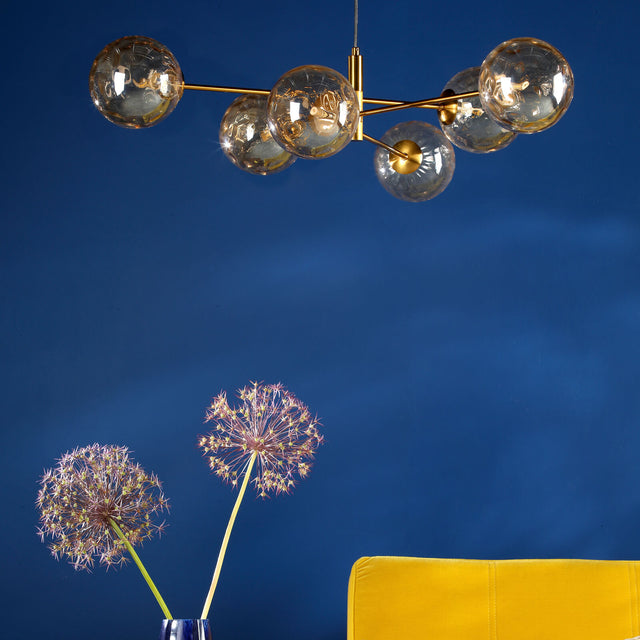 Vignette 6 Light Pendant Aged Brass & Champagne Dimpled Glass