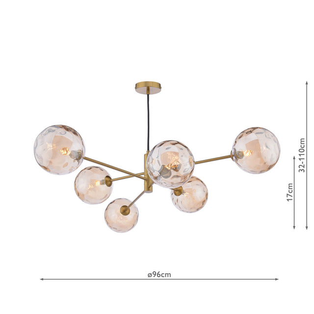 Vignette 6 Light Pendant Aged Brass & Champagne Dimpled Glass
