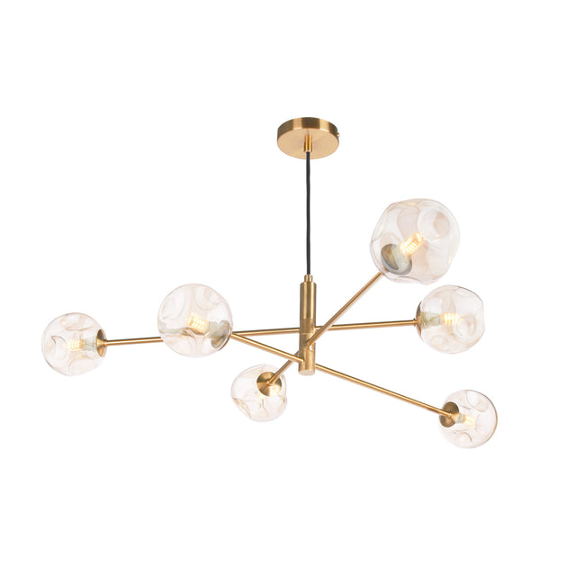 Vignette 6Lt Pendant Aged Brass Complete With Organic Ball Gls Amber