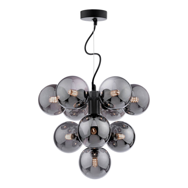 Vine 10 Light Pendant Matt Black and Smoked Glass