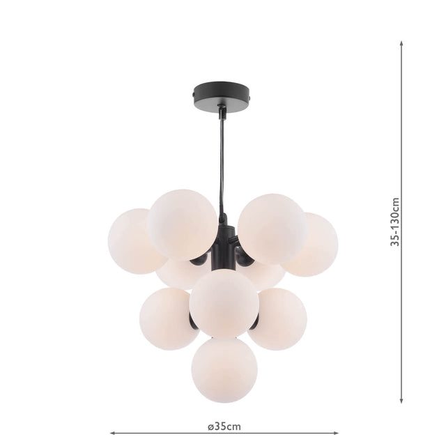 Vine 10 Light Pendant Satin Black & Opal Glass