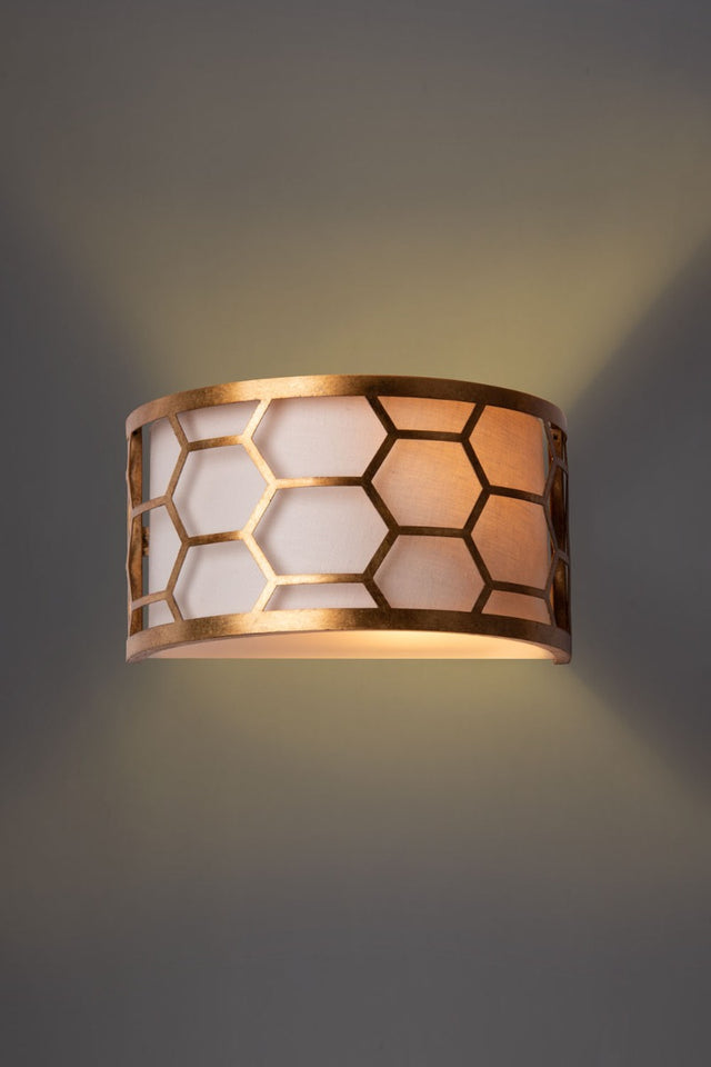 Arendal Wall Light Distressed Gold Leaf and White Frosted Glass With Shade