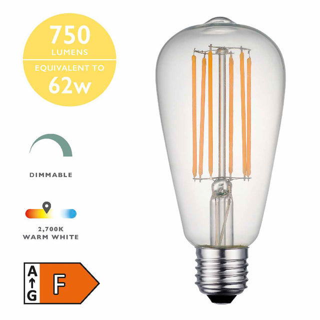 IND E27 LED FILAM RUSTIC LAMP 7W 750LM DIM CLEAR