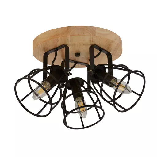 Vision Round Wall Light - Matt Black Metal & Wood