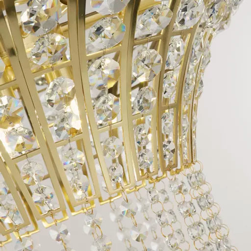 Swoop 10Lt Pendant, Satin Brass & Clear Crystal