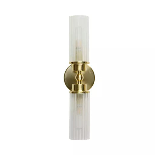 Aberdeen LED Up/Down Wall Light, Satin Brass Metal with Clea