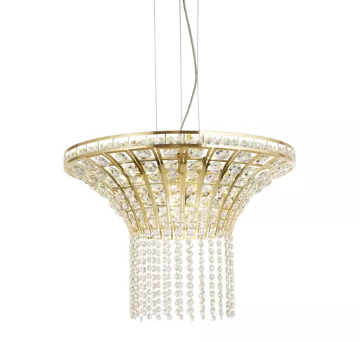 Swoop 10Lt Pendant, Satin Brass & Clear Crystal