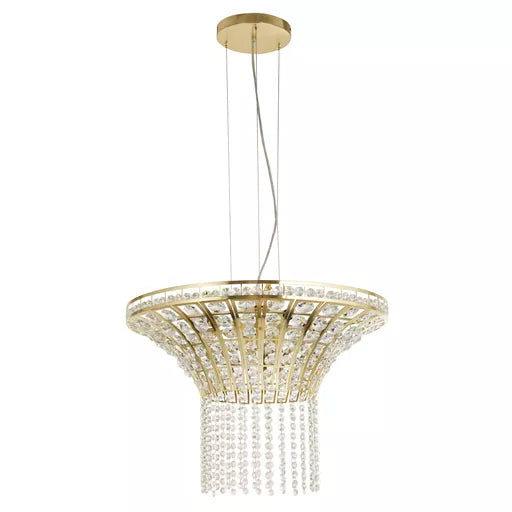 Swoop 10Lt Pendant, Satin Brass & Clear Crystal