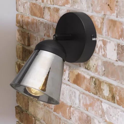 Curio Wall Light - Black Metal & Wood