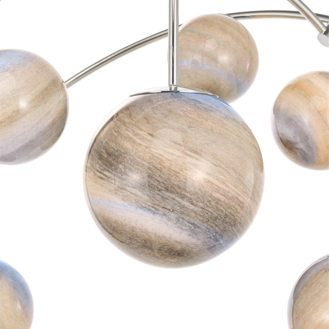 Mikara 7 Light Pendant Polished Chrome Marble Effect Glass