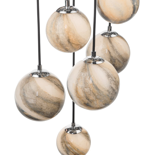 Mikara 12 Light Cluster Pendant Polished Chrome Marble Effect Glass 1.5M